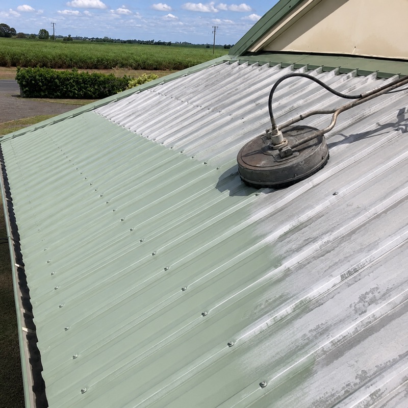 High pressure cleaning a roof
